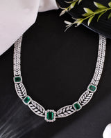 Emerald Green Colored Stones Silver Necklace