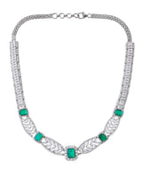 Emerald Green Colored Stones Silver Necklace