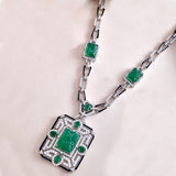 Green Hand Craved Gemstone and Black Enamelled Designer Necklace