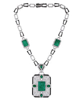 Green Hand Craved Gemstone and Black Enamelled Designer Necklace