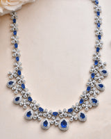 Floral Designer Blue Stone Sterling Silver Necklace