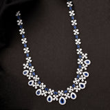 Floral Designer Blue Stone Sterling Silver Necklace