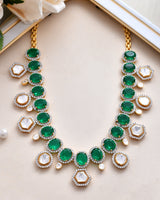 Fusion Green Stone and Kundan Polki Gold Plated Sterling Silver Necklace