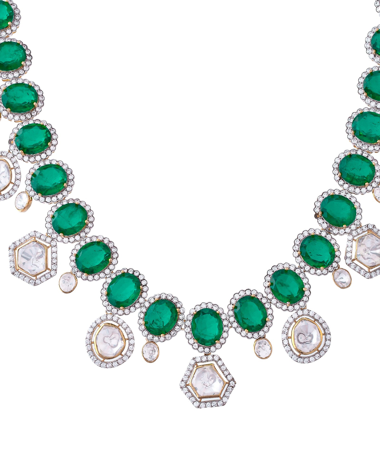 Fusion Green Stone and Kundan Polki Gold Plated Sterling Silver Necklace