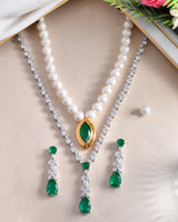 Designer Green Colored Stones Sterling Silver Necklace