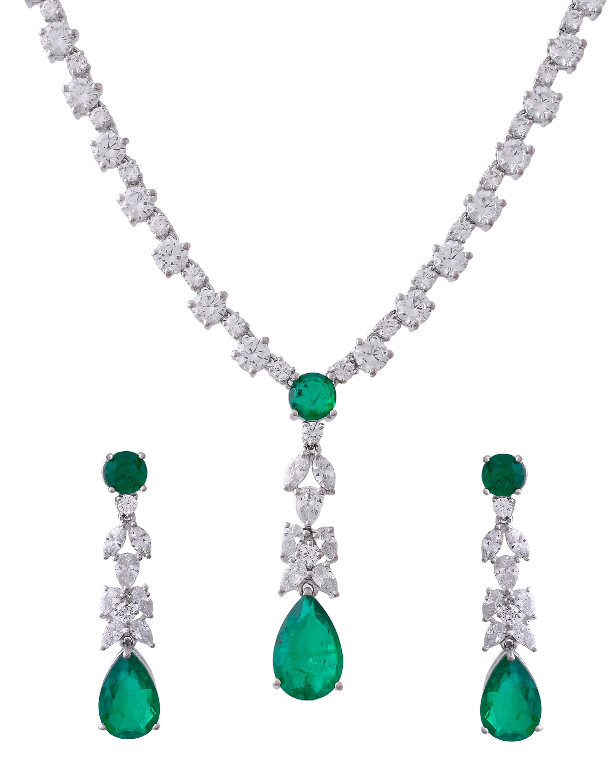 Designer Green Colored Stones Sterling Silver Necklace