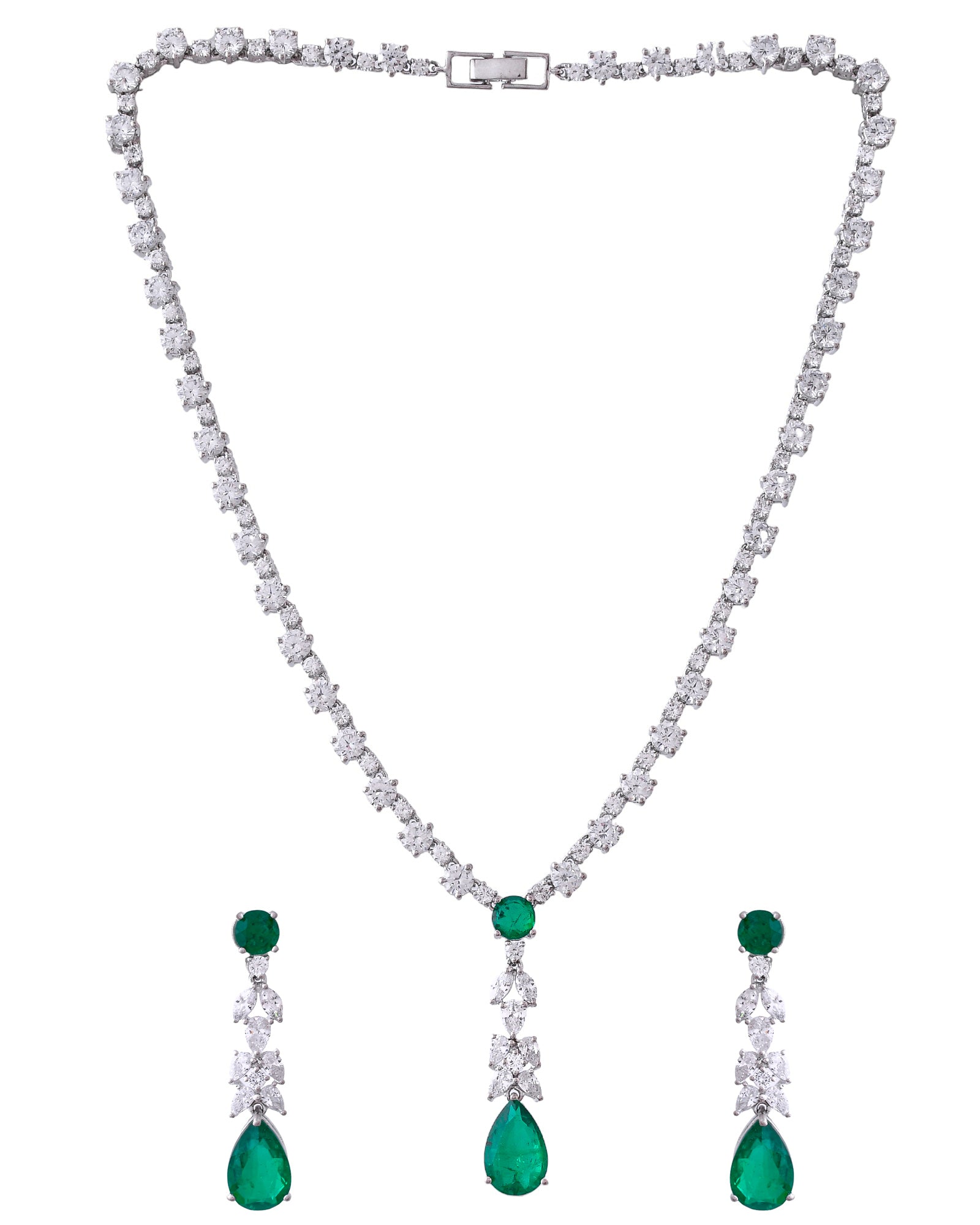 Designer Green Colored Stones Sterling Silver Necklace