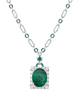 Designer Long Green Stone Carving Sterling Silver Necklace