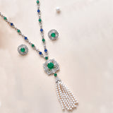 Classic Green Emerald Cut Stone Sterling Silver Necklace