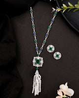 Classic Green Emerald Cut Stone Sterling Silver Necklace