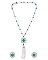 Classic Green Emerald Cut Stone Sterling Silver Necklace