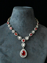 Classy Red Colored Stone and Kundan Polki Antique Finish Sterling Silver Necklace