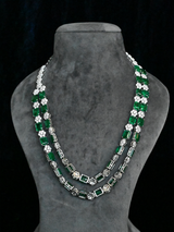 Emerald Stone Classy Two Line Sterling Silver Necklace