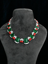 Precious Emerald And Coral Sterling Silver Necklace
