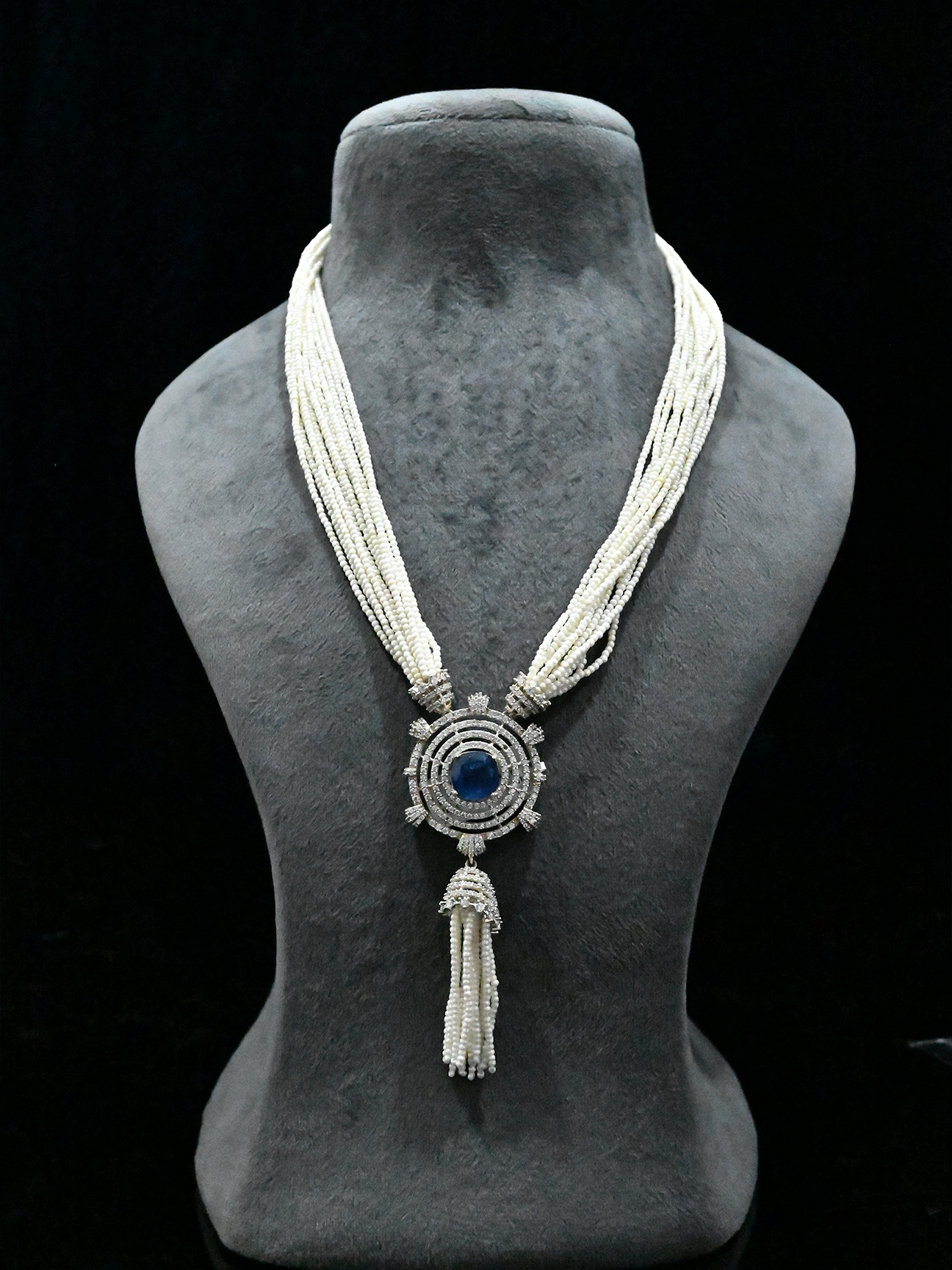 Designer Beaded Colored Stone Sterling Silver Necklace