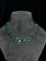 Art Deco Emerald and Sapphire with Black Enamel Sterling Silver Necklace
