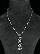 Art Deco Black Enamel Red Stone Sterling Silver Necklace