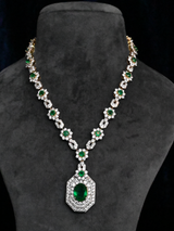Traditional Classic Two Tone Plated Emerald Studded Sterling Silver Necklace