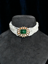 Classic Kundan Polki Carving Emerald Gold Plated Sterling Silver Choker Necklace