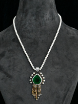 Designer Fancy Emerald and Pearls Gold Plated Sterling Silver Necklace