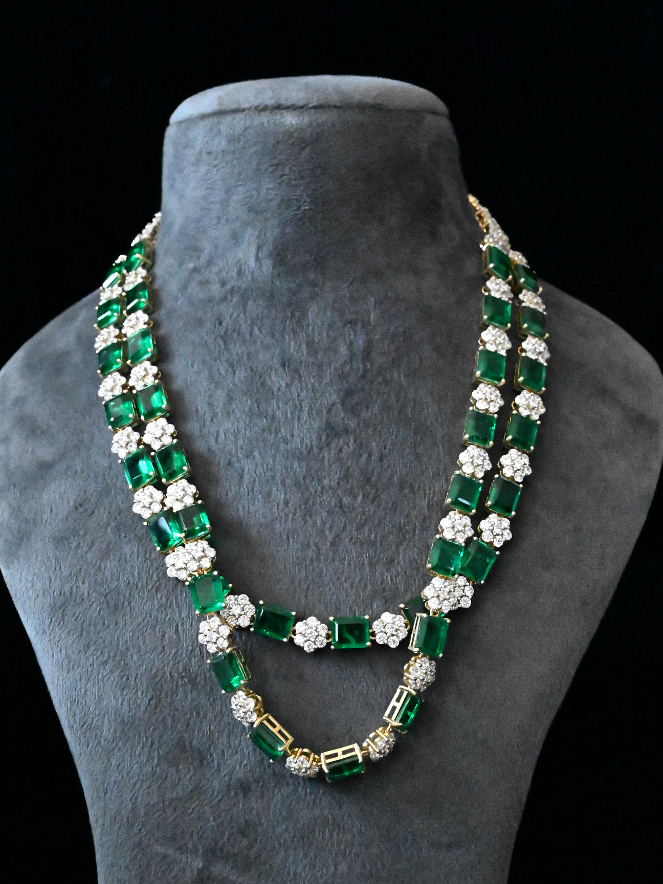 Emerald Classic two line gold plated sterling silver necklace