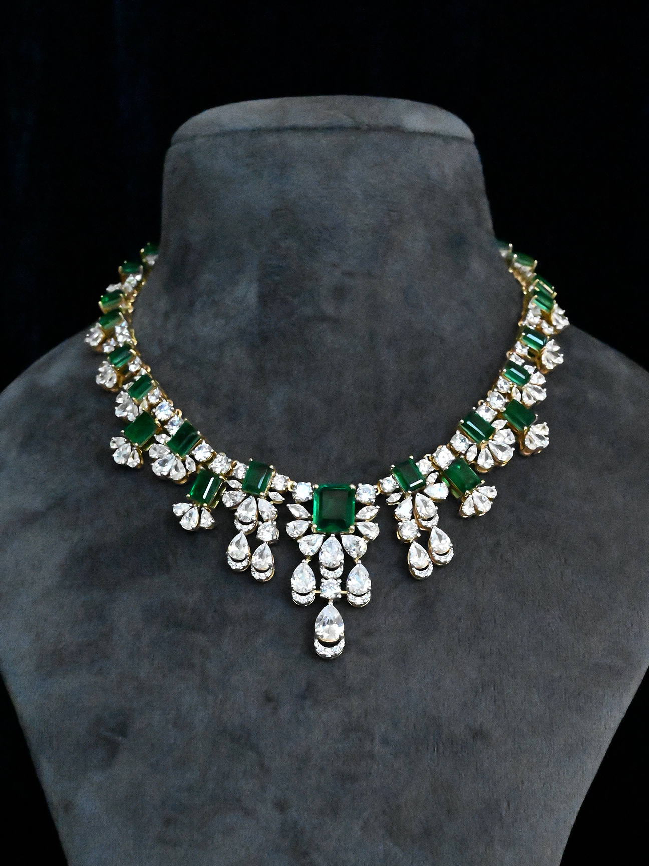 Exclusive Green Emerald Designer Gold Plated Sterling Silver Necklace