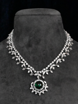Designer Green Stone Studded Diamond Style Sterling Silver Necklace