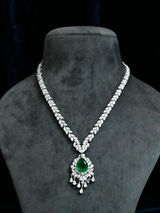 Designer Emerald Studded Sterling Silver Necklace