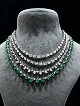 Classic 4 Line Emerald Diamond Sterling Silver Necklace
