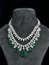 High End Designer Mossianite and Emerald Sterling Silver Necklace