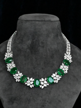 Floral Designer Emerald Studded Sterling Silver Necklace