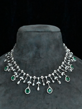 Light Weighted Diamond Like Emerald Studded Sterling Silver Necklace