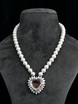 Peach Morganite Heart and Pearl Sterling Silver Necklace