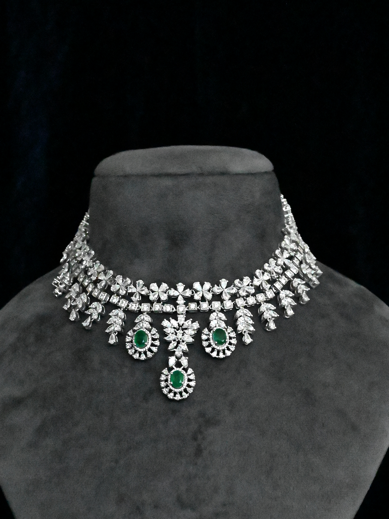 Designer Diamond Style Colored Stone Sterling Silver Necklace