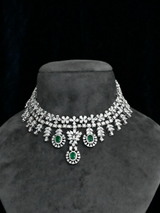 Designer Diamond Style Colored Stone Sterling Silver Necklace