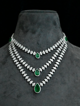 Three Layered Emerald Studded Sterling Silver Necklace