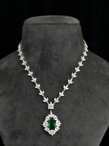Floral Designer Emerald Studded Sterling Silver Necklace