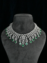 Floral Designer Emerald Pear Studded Sterling Silver Necklace