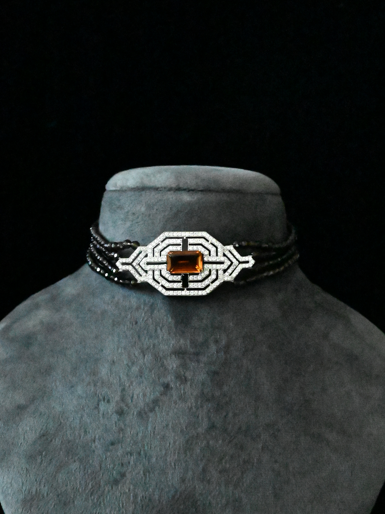 Designer Maderia Citrine and Black Enamel Sterling Silver Choker Necklace