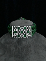 Floral Designer Emerald Studded Sterling Silver Choker Necklace