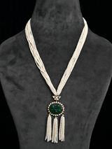 Big Carved Emerald and Kundan Polki Gold Plated Sterling Silver Necklace