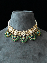 Traditional Kundan Polki and Emeralds Gold Plated Sterling Silver Necklace