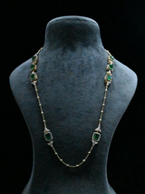 Classic Long Emerald Two Tone Gold Plated Sterling Silver Necklace