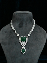 Floral Designer Carving Emerald Sterling Silver Necklace