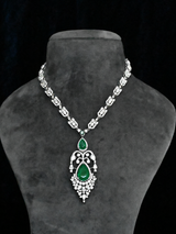 Designer Emerald and  Diamond Sterling Silver Necklace