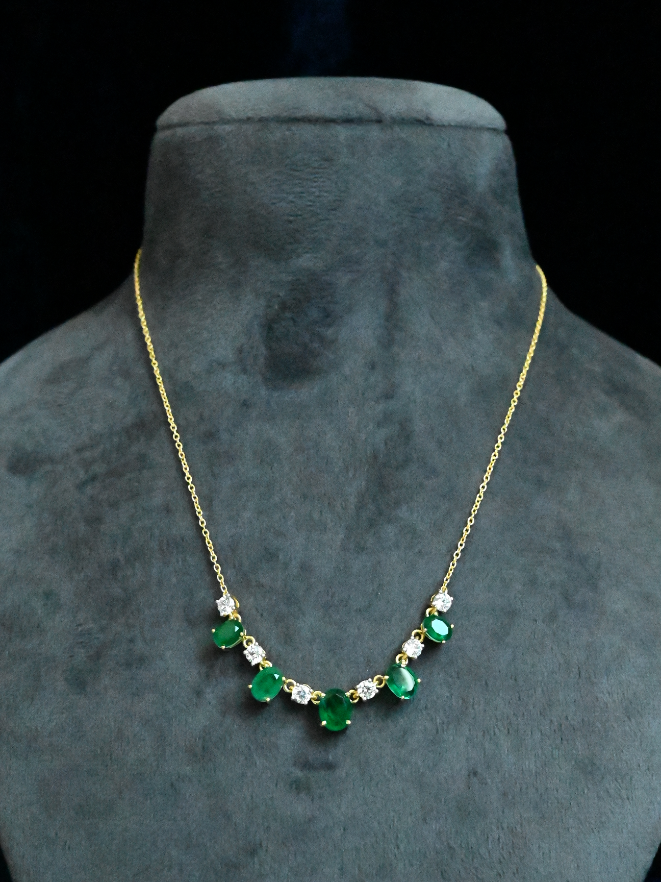Classic Emeralds and Diamonds Gold Plated Sterling Silver Gold Necklace