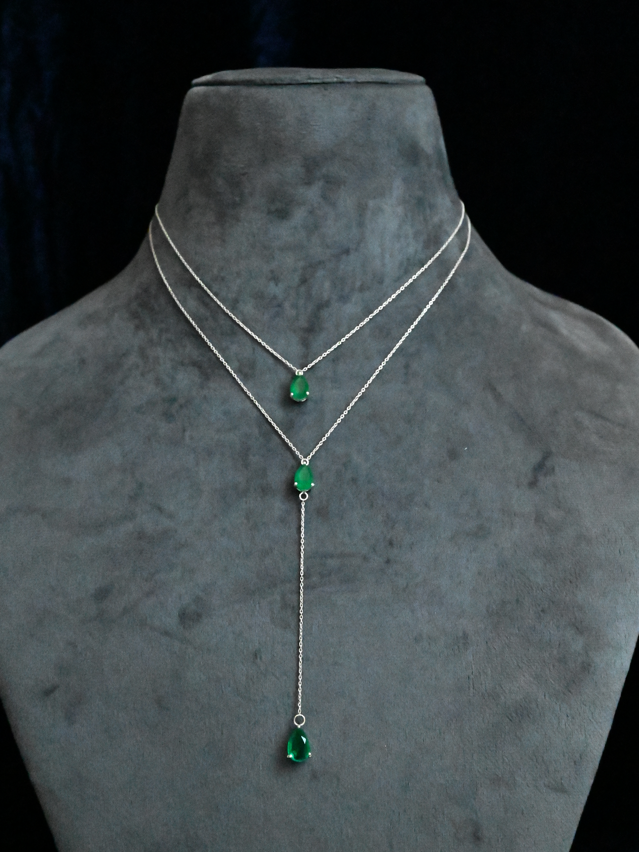 Western Style Pear Emerald Gold Plated Sterling Silver Necklace