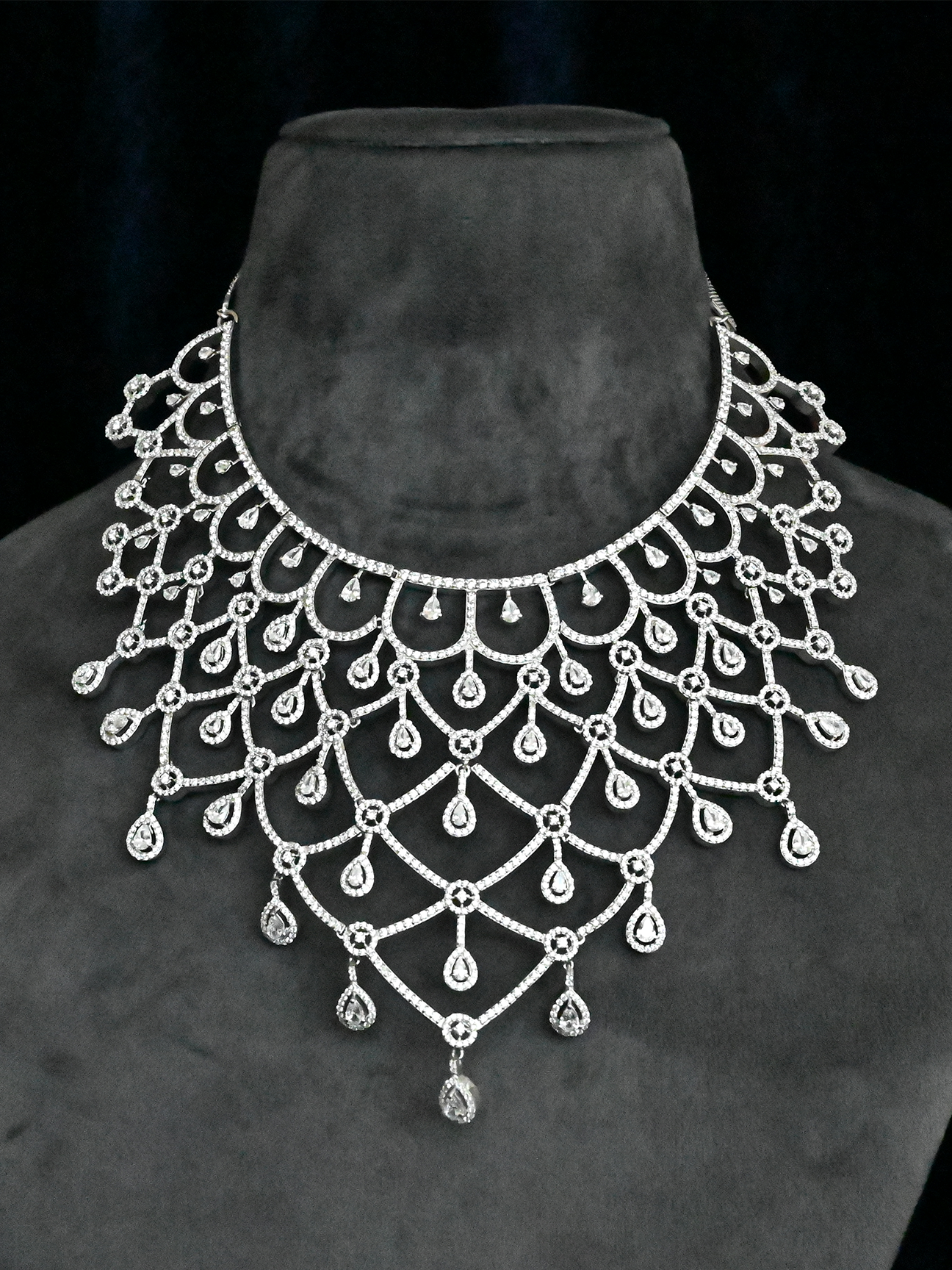 Bridal White Gold Style Sterling Silver Necklace Set