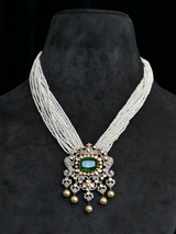 Elephant Designer and Emerald with Kundan Polki Gold Plated Sterling Silver Necklace