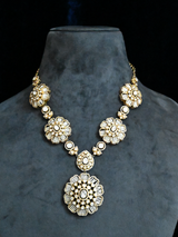 Floral Designer Gold Plated Kundan Polki Sterling Silver Necklace